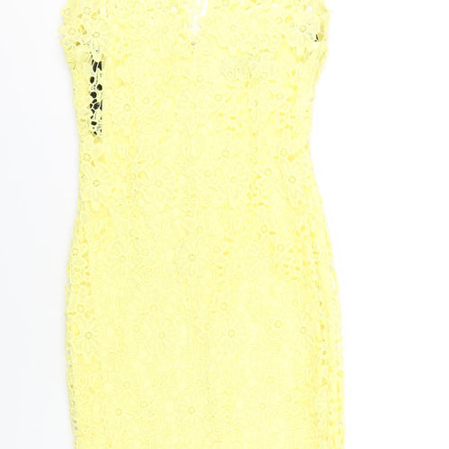 Paper Doll Productions Womens Yellow Polyester Bodycon Size 8 Mock Neck Zip