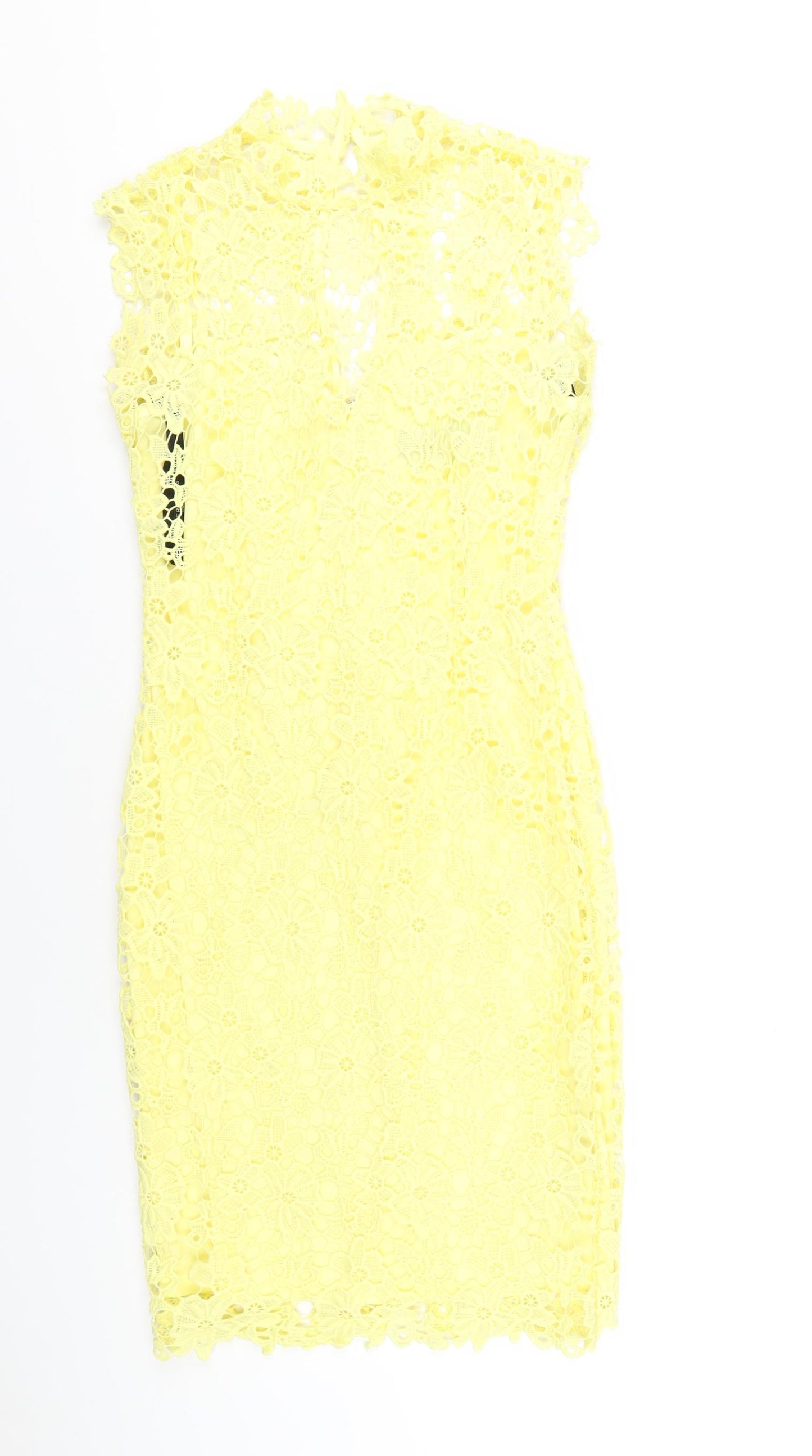 Paper Doll Productions Womens Yellow Polyester Bodycon Size 8 Mock Neck Zip