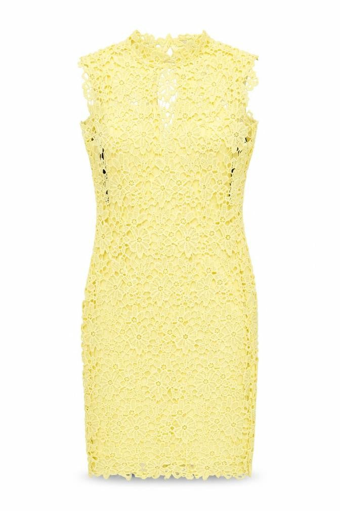 Paper Doll Productions Womens Yellow Polyester Bodycon Size 8 Mock Neck Zip