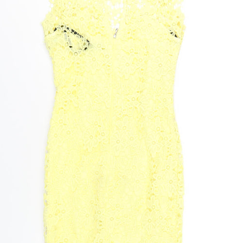 Paper Doll Productions Womens Yellow Polyester Bodycon Size 8 Mock Neck Zip