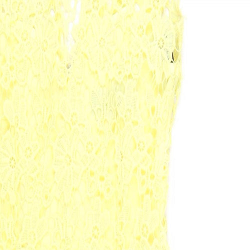 Paper Doll Productions Womens Yellow Polyester Bodycon Size 8 Mock Neck Zip