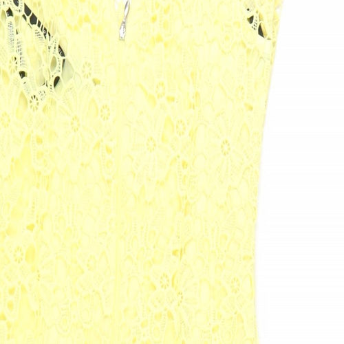 Paper Doll Productions Womens Yellow Polyester Bodycon Size 8 Mock Neck Zip
