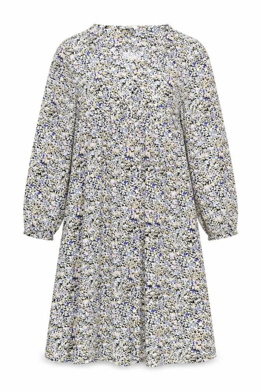 Front view of Marks & Spencer women’s multicoloured floral viscose a-line, size UK 12, v-neck button
