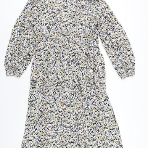 Marks and Spencer Womens Multicoloured Floral Viscose A-Line Size 12 V-Neck Button