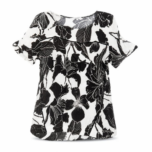Front view of Next women’s brown floral viscose basic t-shirt, size UK 10, round neck
