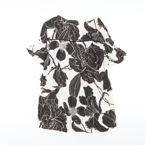 NEXT Womens Brown Floral Viscose Basic T-Shirt Size 10 Round Neck