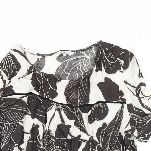 NEXT Womens Brown Floral Viscose Basic T-Shirt Size 10 Round Neck