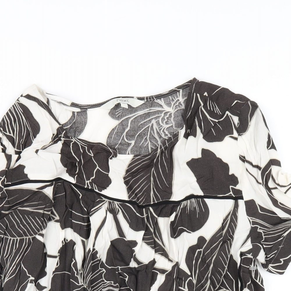 NEXT Womens Brown Floral Viscose Basic T-Shirt Size 10 Round Neck