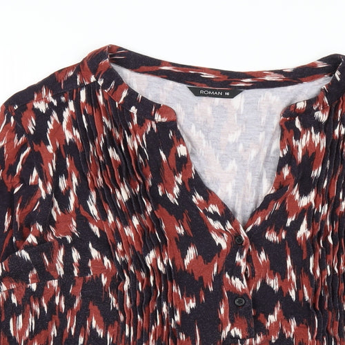 Roman Womens Multicoloured Geometric Viscose Basic T-Shirt Size 16 V-Neck