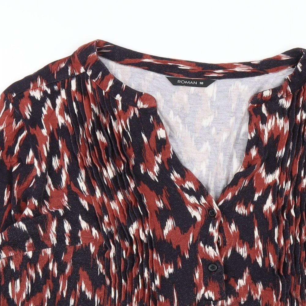 Roman Womens Multicoloured Geometric Viscose Basic T-Shirt Size 16 V-Neck