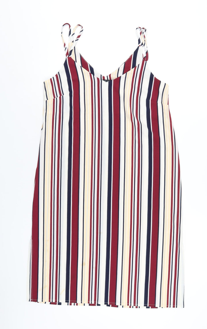New Look Womens Multicoloured Striped Polyester A-Line Size 10 V-Neck Pullover