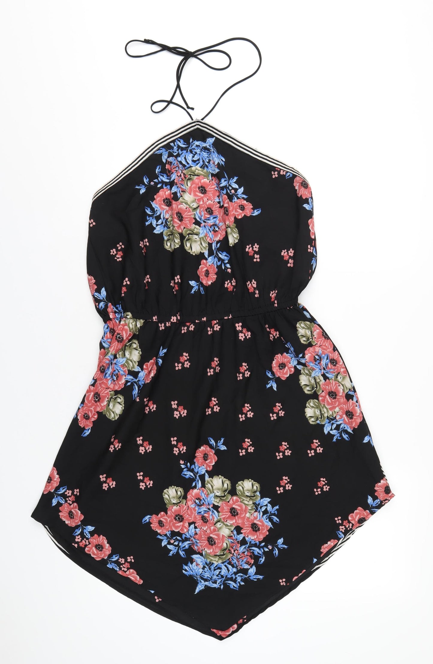 Boohoo Womens Black Floral Polyester A-Line Size 14 Halter Pullover