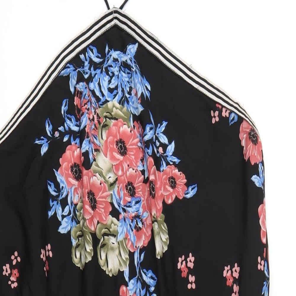 Boohoo Womens Black Floral Polyester A-Line Size 14 Halter Pullover