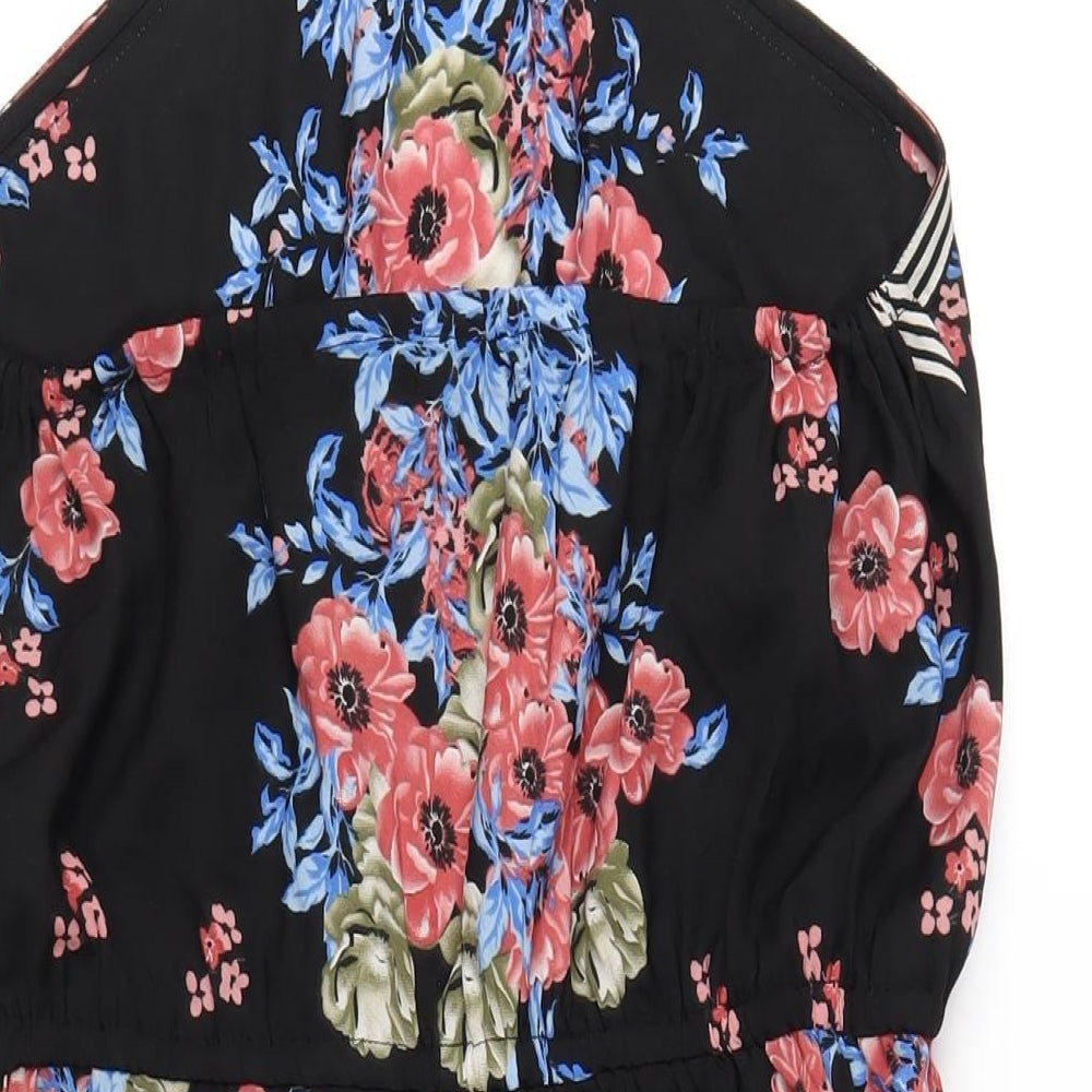 Boohoo Womens Black Floral Polyester A-Line Size 14 Halter Pullover