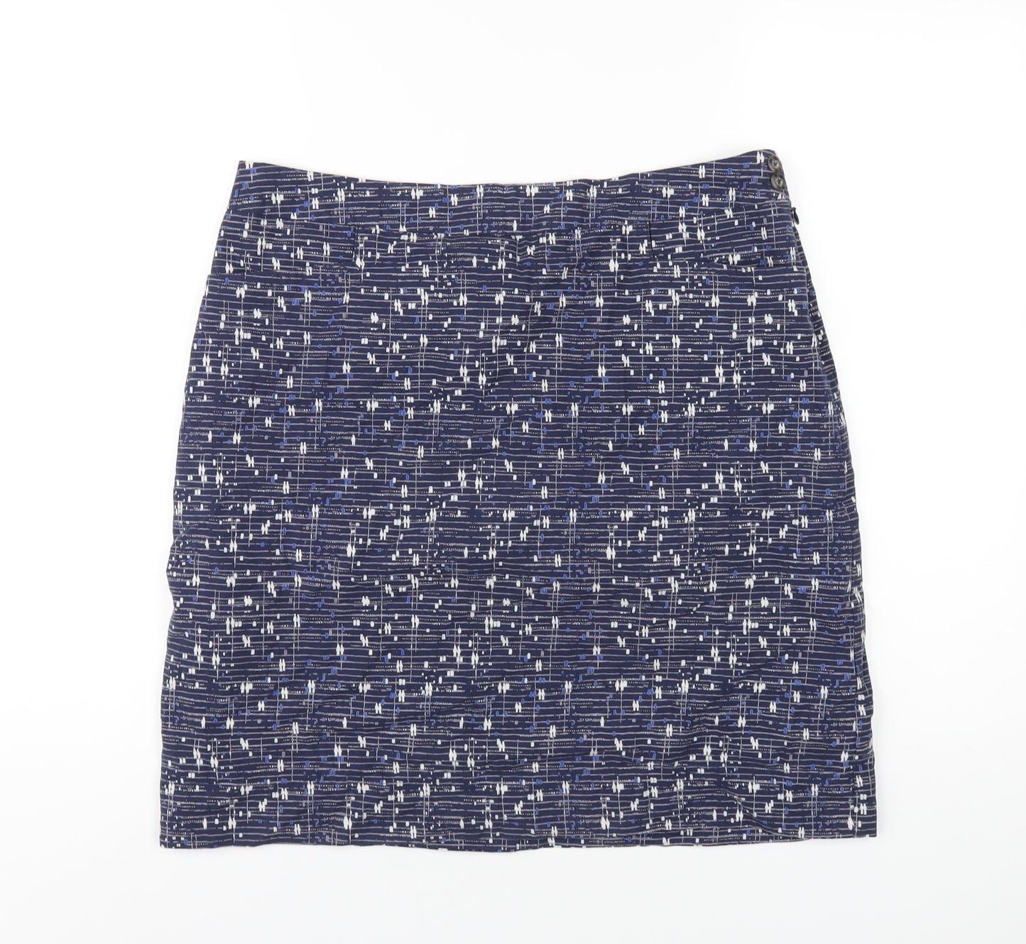 White Stuff Womens Blue Geometric Cotton A-Line Skirt Size 12 Zip