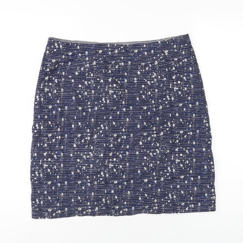 White Stuff Womens Blue Geometric Cotton A-Line Skirt Size 12 Zip
