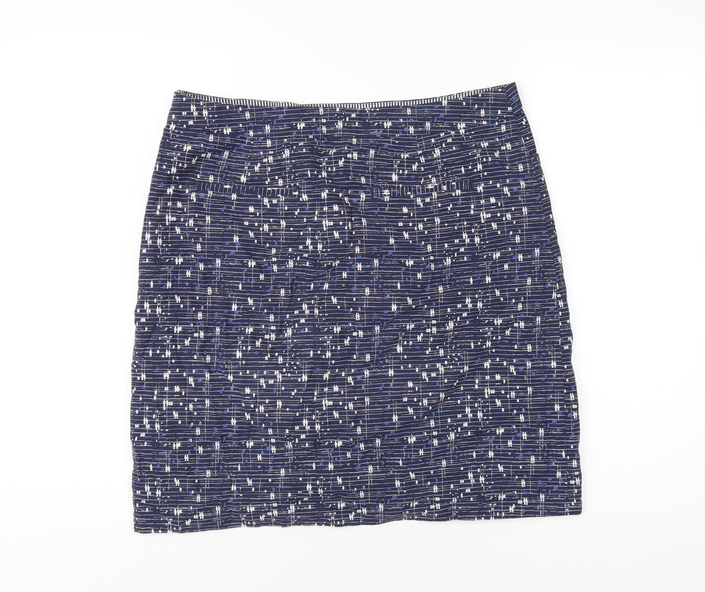 White Stuff Womens Blue Geometric Cotton A-Line Skirt Size 12 Zip