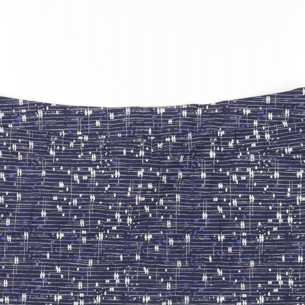 White Stuff Womens Blue Geometric Cotton A-Line Skirt Size 12 Zip