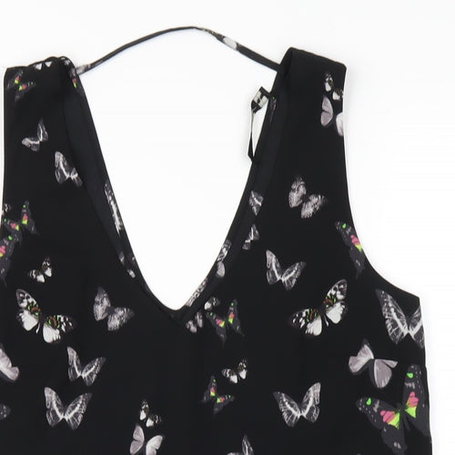 Oasis Womens Black Geometric Polyester Basic Tank Size 10 V-Neck - Butterfly Print