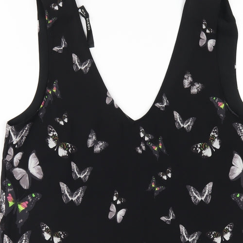 Oasis Womens Black Geometric Polyester Basic Tank Size 10 V-Neck - Butterfly Print
