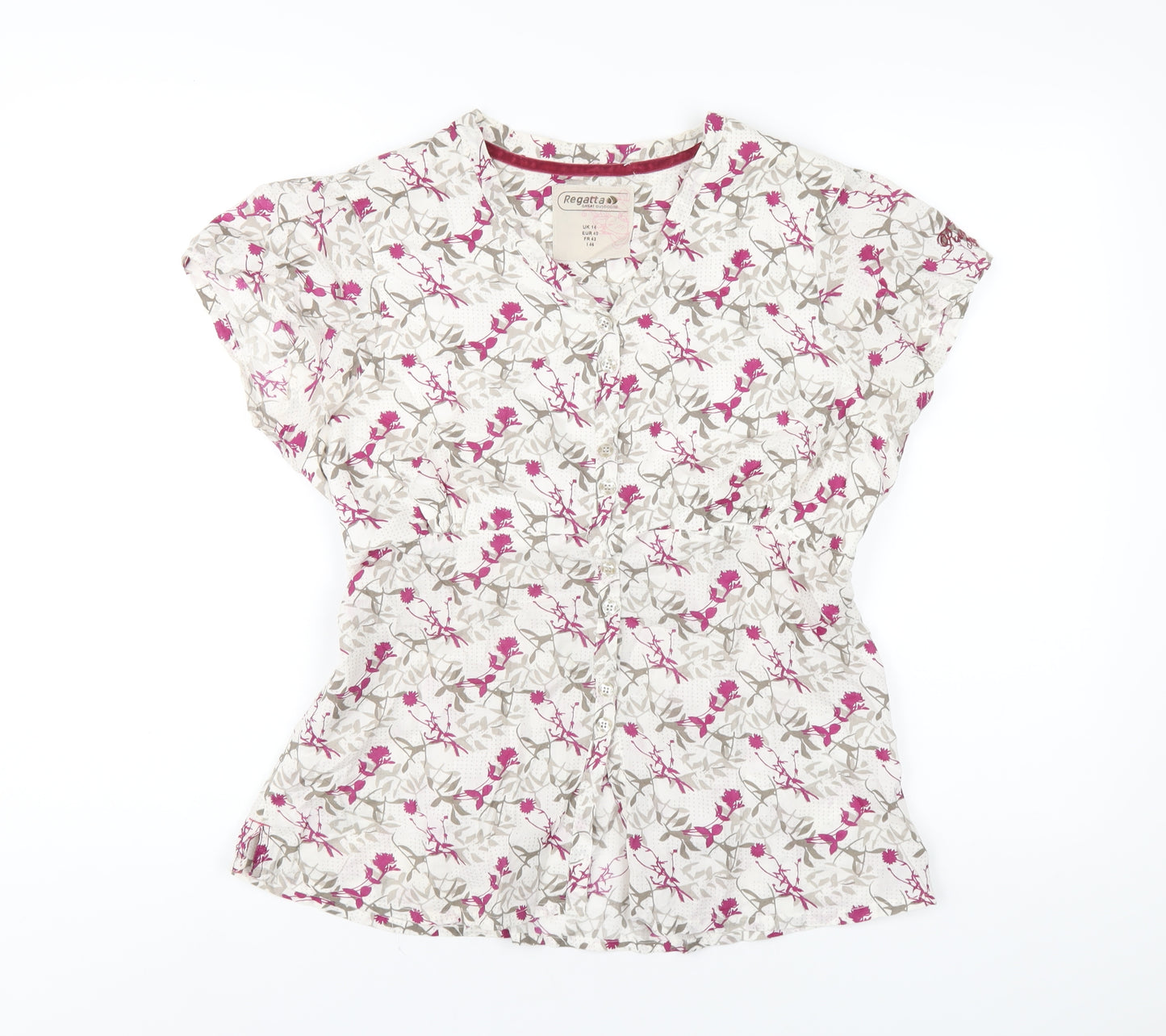 Regatta Womens Multicoloured Floral Cotton Basic Button-Up Size 14 V-Neck
