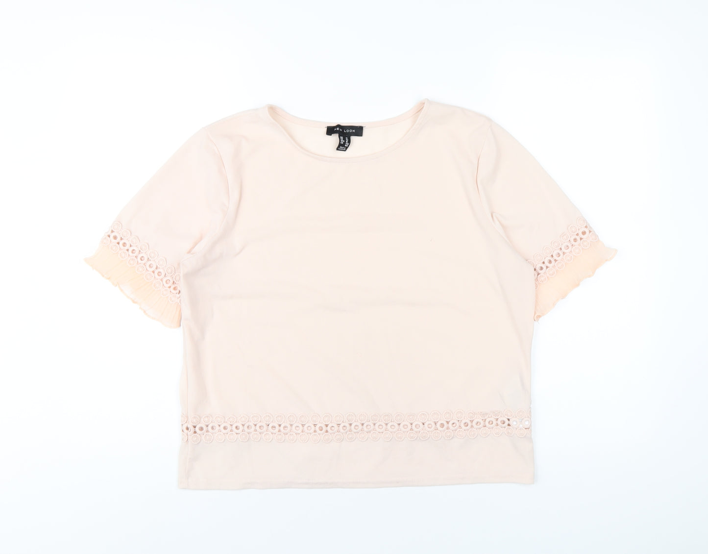 New Look Womens Pink Polyester Basic T-Shirt Size 14 Round Neck