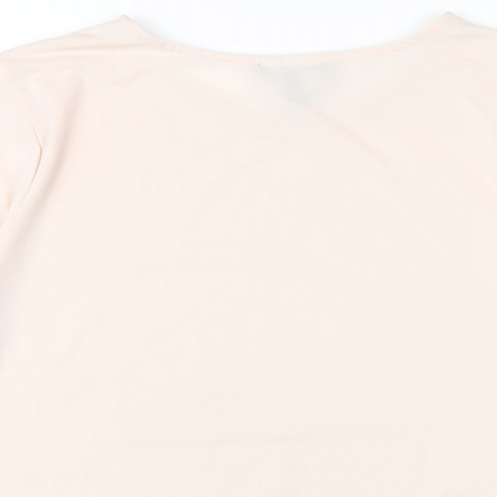 New Look Womens Pink Polyester Basic T-Shirt Size 14 Round Neck