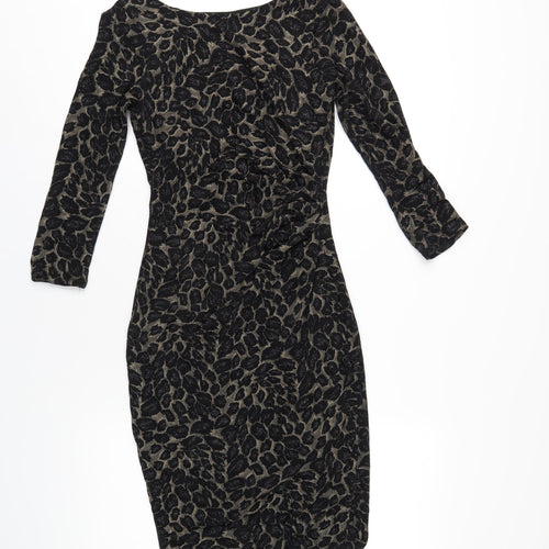 M&Co Womens Black Geometric Nylon Bodycon Size 8 Boat Neck Pullover