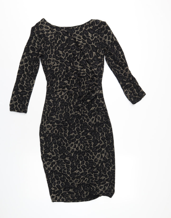 M&Co Womens Black Geometric Nylon Bodycon Size 8 Boat Neck Pullover