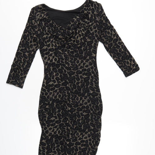 M&Co Womens Black Geometric Nylon Bodycon Size 8 Boat Neck Pullover