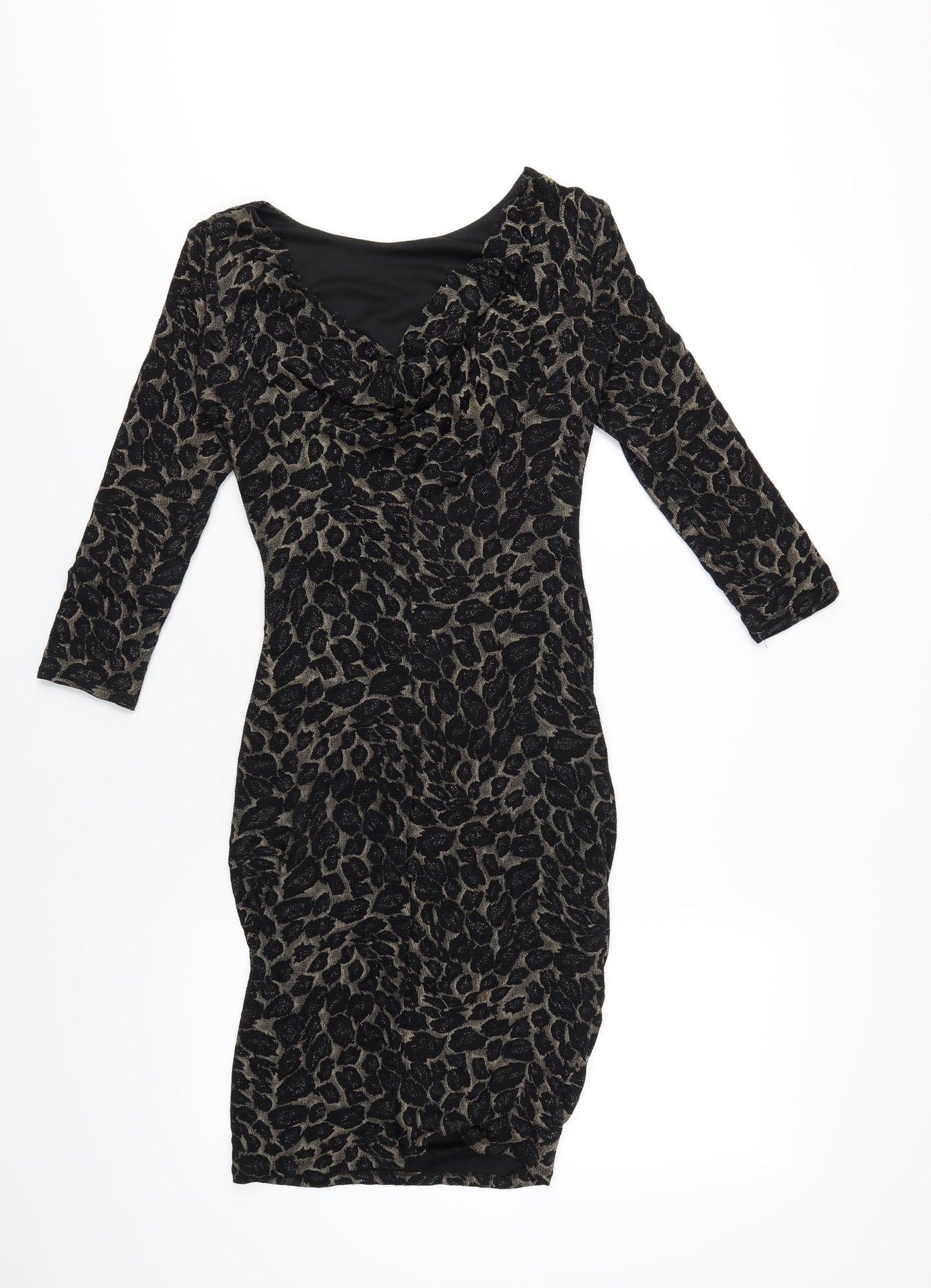 M&Co Womens Black Geometric Nylon Bodycon Size 8 Boat Neck Pullover