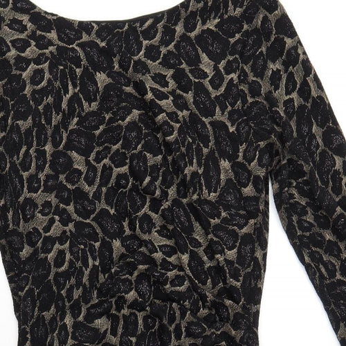 M&Co Womens Black Geometric Nylon Bodycon Size 8 Boat Neck Pullover