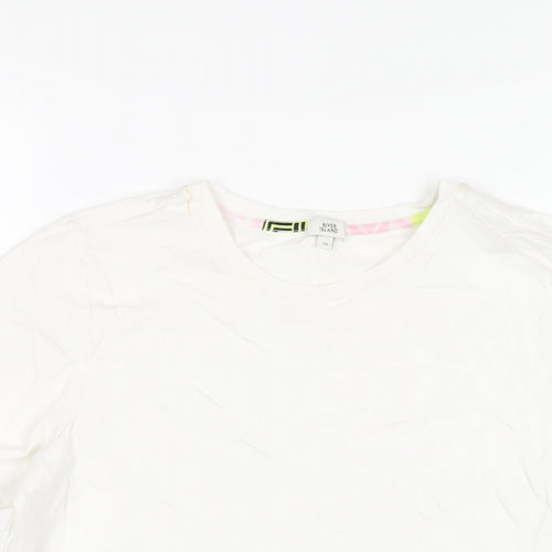 River Island Womens White Geometric Polyester Basic T-Shirt Size 10 Round Neck