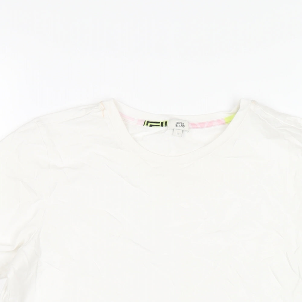 River Island Womens White Geometric Polyester Basic T-Shirt Size 10 Round Neck