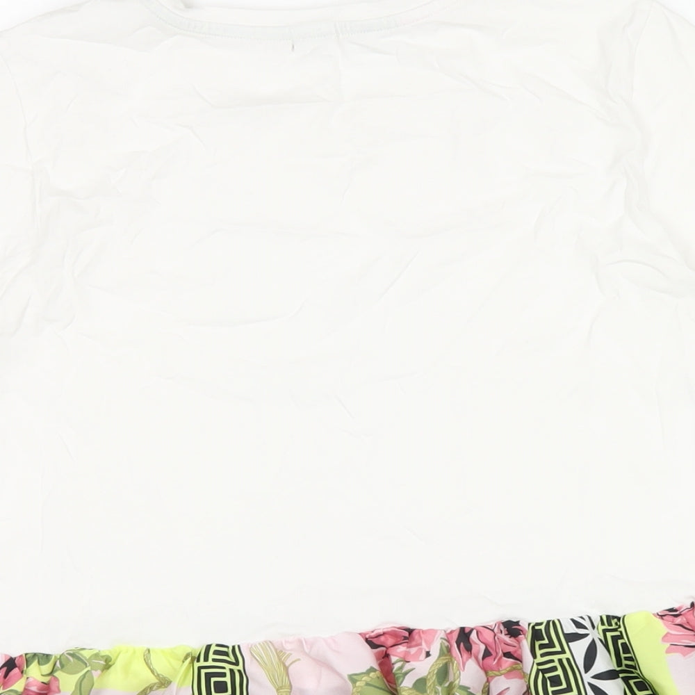 River Island Womens White Geometric Polyester Basic T-Shirt Size 10 Round Neck