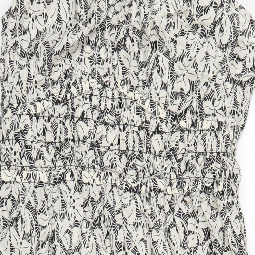Marks and Spencer Womens Black Geometric Cotton A-Line Size 14 Scoop Neck Pullover