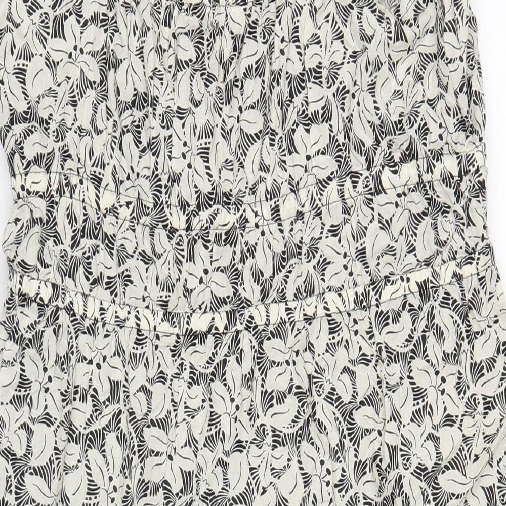 Marks and Spencer Womens Black Geometric Cotton A-Line Size 14 Scoop Neck Pullover