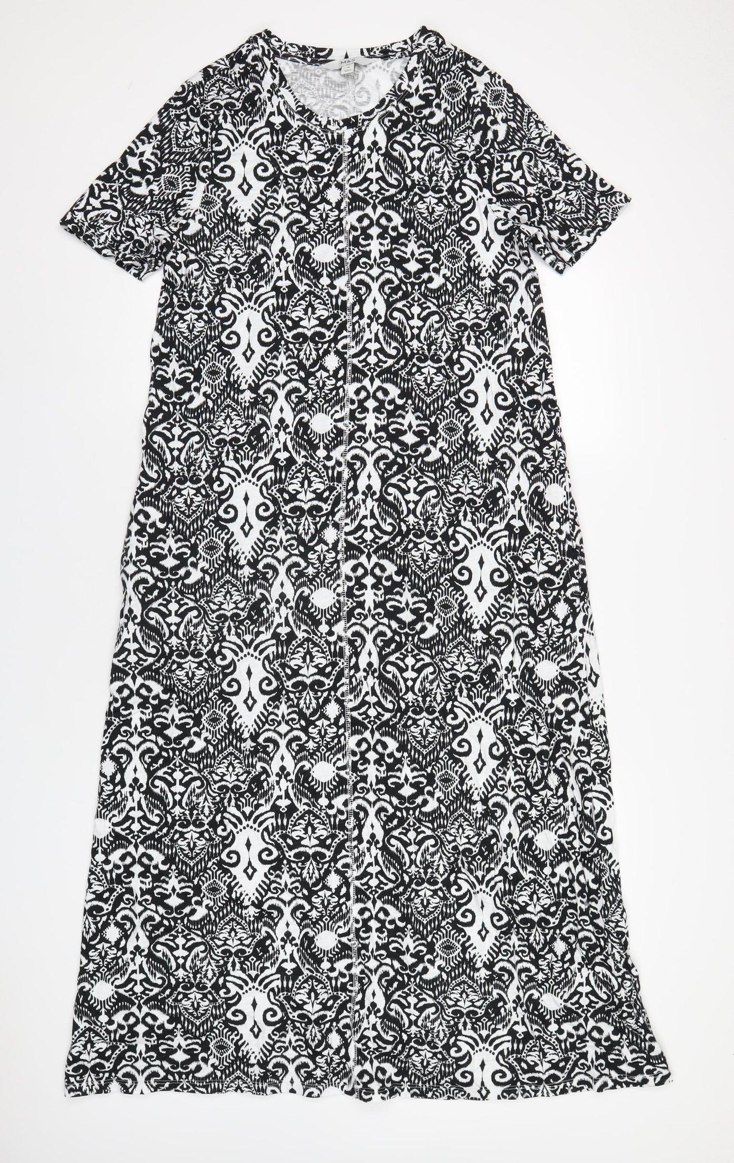 marksand Womens Black Geometric Cotton T-Shirt Dress Size 12 Round Neck Pullover