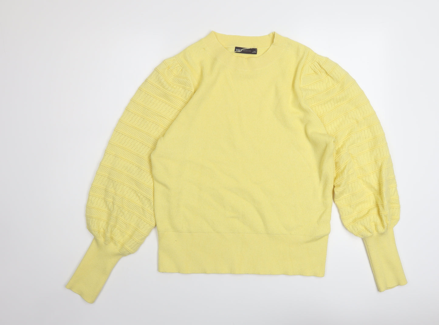 Marks and Spencer Womens Yellow Crew Neck Acrylic Pullover Jumper Size 12