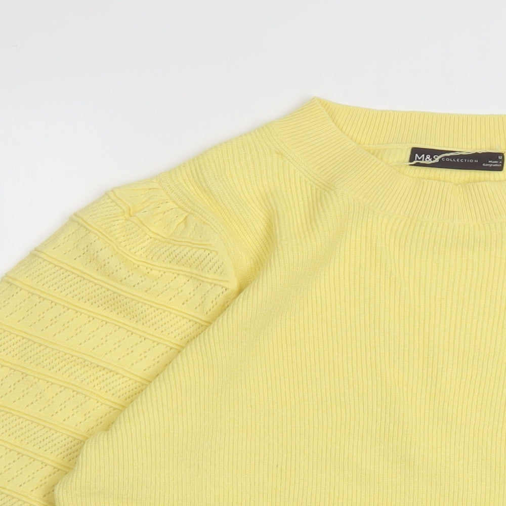 Marks and Spencer Womens Yellow Crew Neck Acrylic Pullover Jumper Size 12