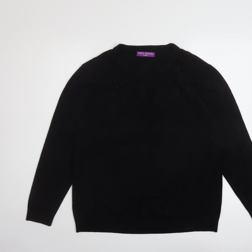 Fenix Trading Womens Black Round Neck Acrylic Pullover Jumper Size XL
