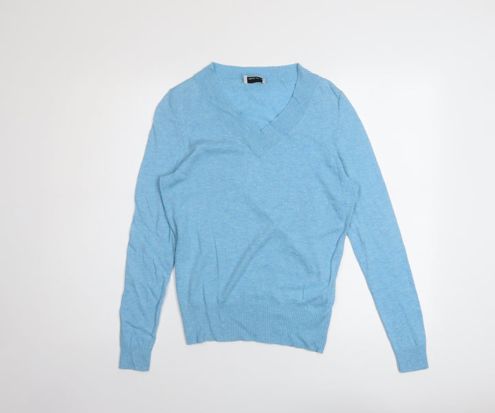FRANK WALDER Womens Blue V-Neck Modal Pullover Jumper Size 12