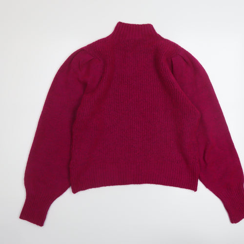 Warehouse Womens Pink Mock Neck Acrylic Pullover Jumper Size 12