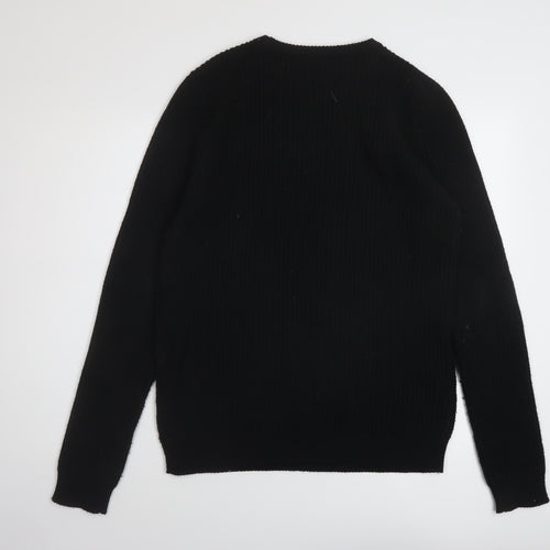 Boohoo Mens Black Round Neck Acrylic Pullover Jumper Size M Long Sleeve