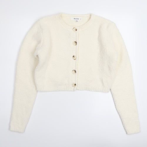 Missguided Womens Ivory Crew Neck Acrylic Cardigan Jumper Size 10