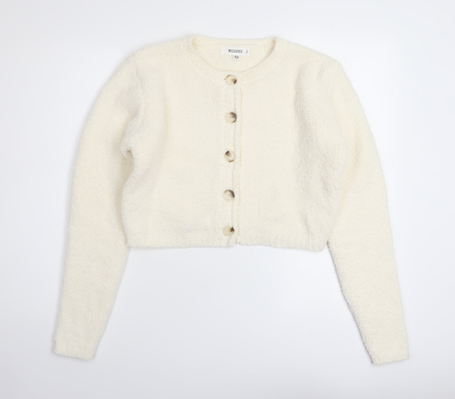 Missguided Womens Ivory Crew Neck Acrylic Cardigan Jumper Size 10