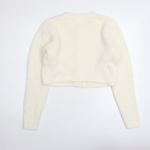 Missguided Womens Ivory Crew Neck Acrylic Cardigan Jumper Size 10