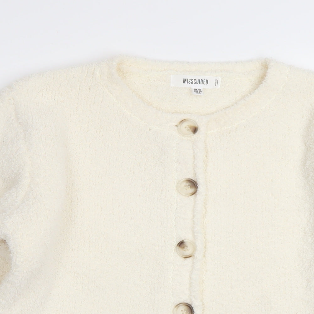 Missguided Womens Ivory Crew Neck Acrylic Cardigan Jumper Size 10