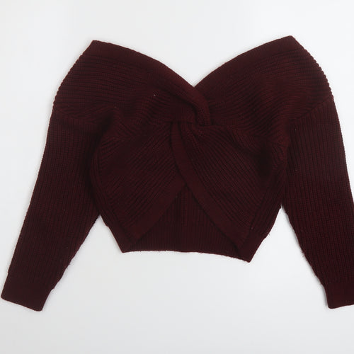New Look Girls Red V-Neck Acrylic Pullover Jumper Size 9 Years Pullover