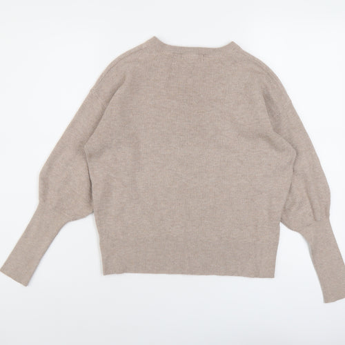 Marks and Spencer Womens Beige V-Neck Viscose Pullover Jumper Size S